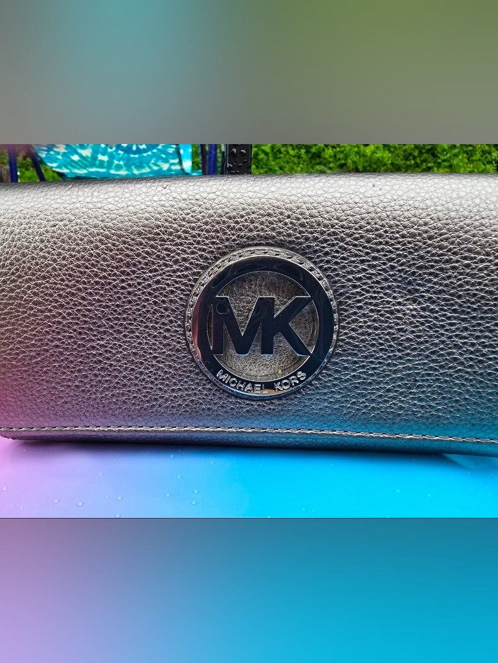 Michael Kors Metallic Silver MK Logo Clutch Wallet